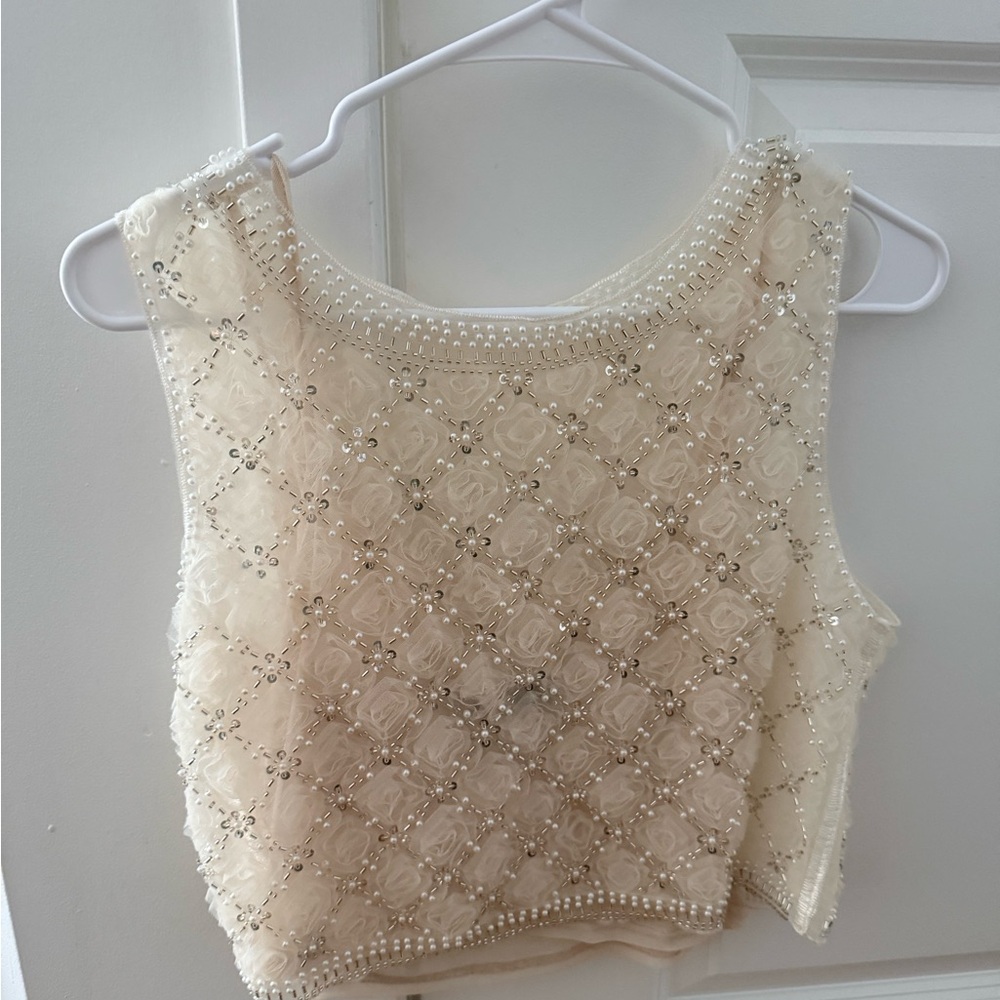 Lulu's Cream Embellished Crop Top